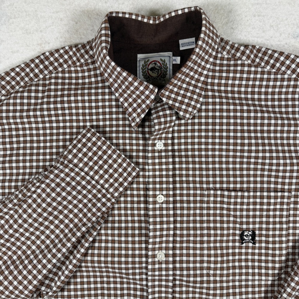 Cinch Western Shirt Mens XL Brown White Gingham Check Long Sleeve Button Down